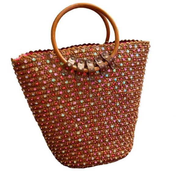 Victoria's Secret Handbags - Victoria's Secret Vtg 90s Sequined Woven Bucket Tote Bag